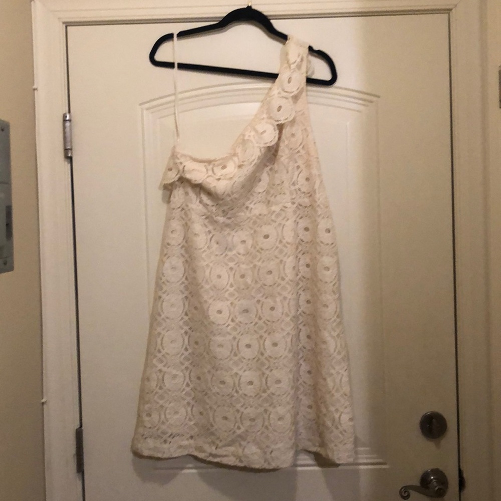 Cream One Shoulder Lace Dress